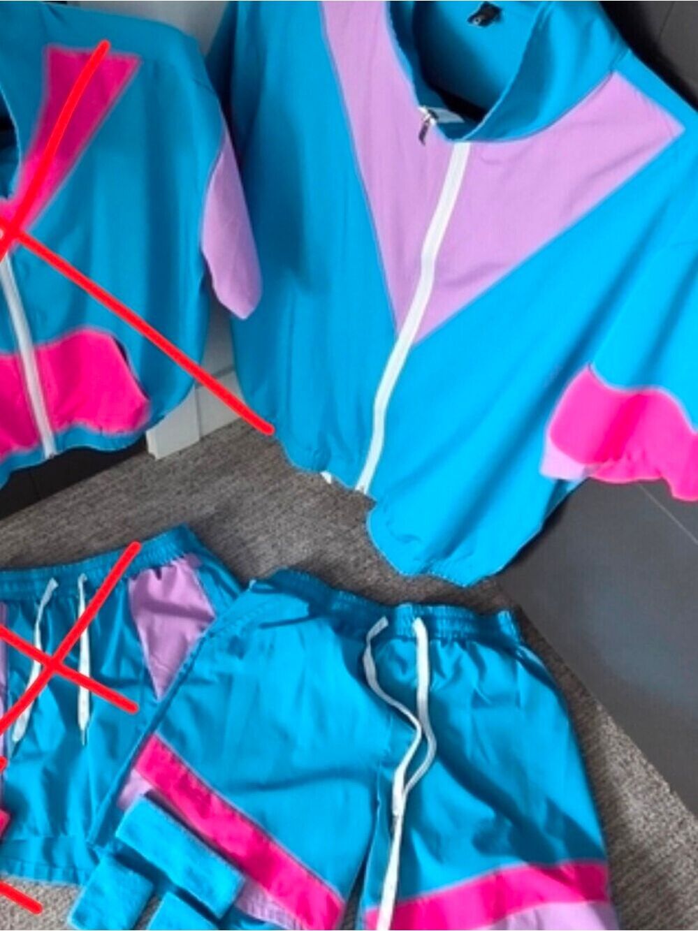 Mens 80s Theme Costume Blue and Pink